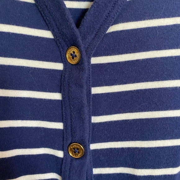 Vneck gold button detail LAUREN navy and white striped cardigan size large - Picture 3 of 6